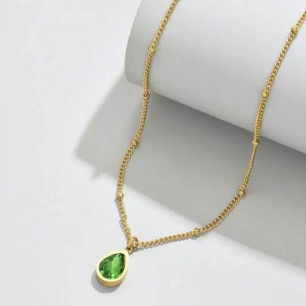 Emerald Teardrop Elegance 18k Gold Filled Necklace